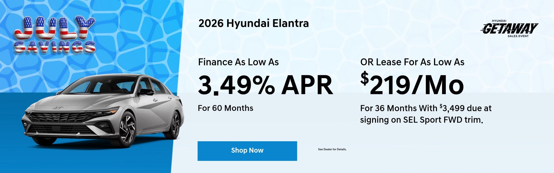 A lease & finance offer for a 2026 Elantra