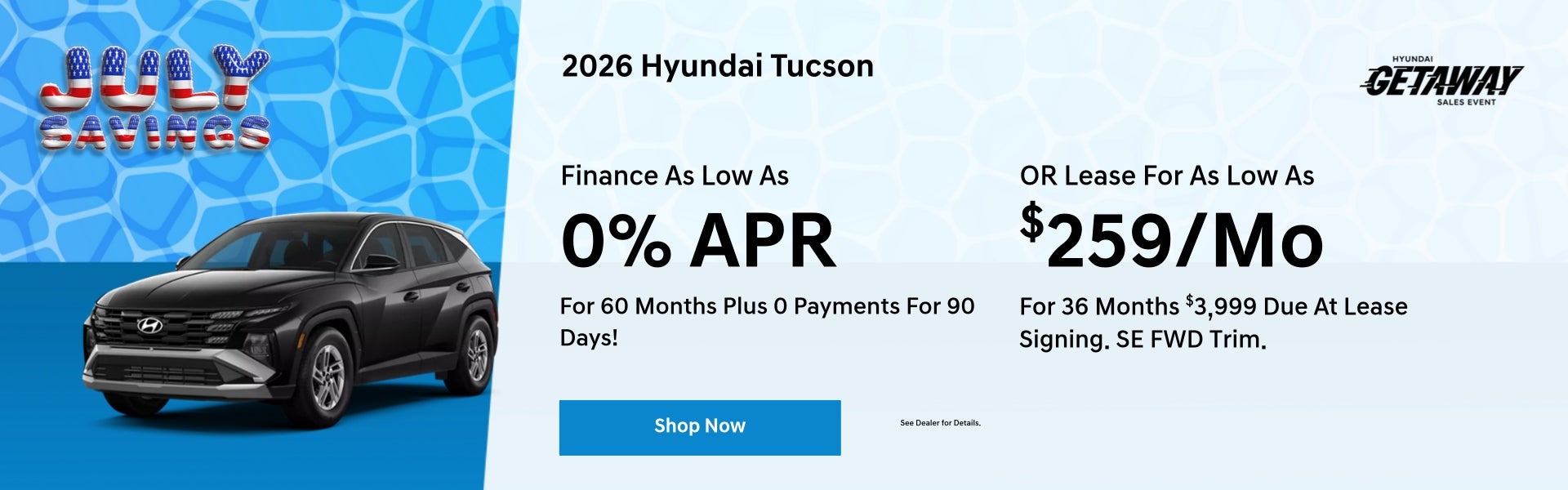 A lease & finance offer for a 2026 Tucson
