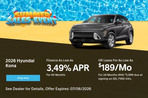 Summer Sales Event with lease & finance offer for 2026 Kona