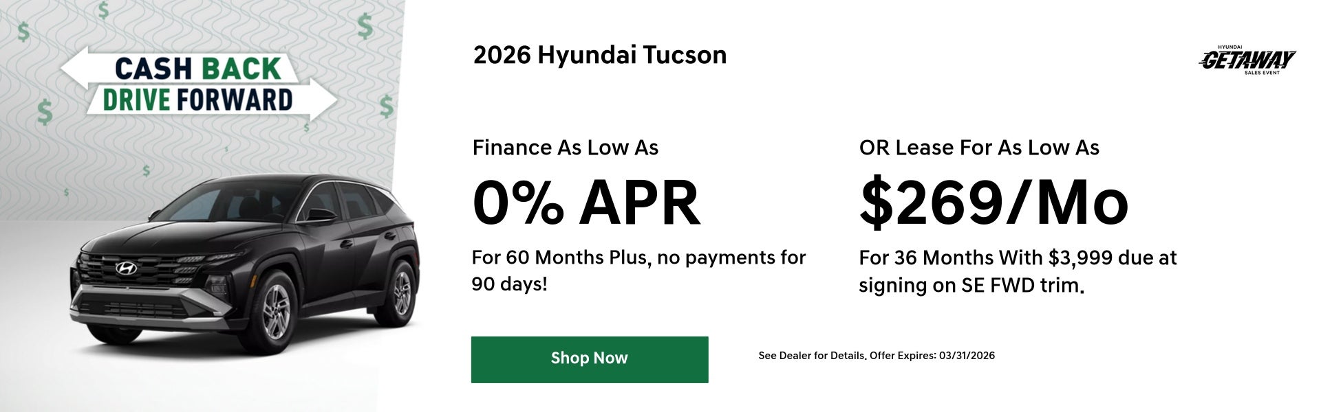 A finance and lease offer for the 2026 Tucson